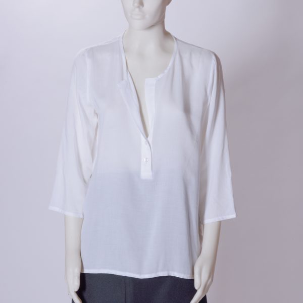 Camicia donna lunga collo coreana manica 3/4