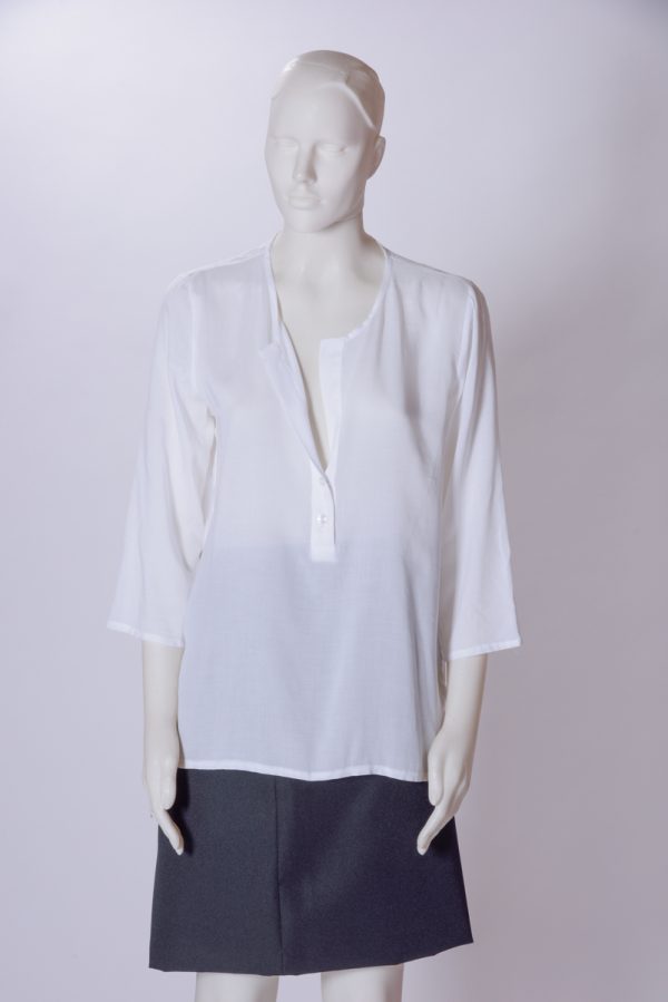 Camicia donna lunga collo coreana manica 3/4