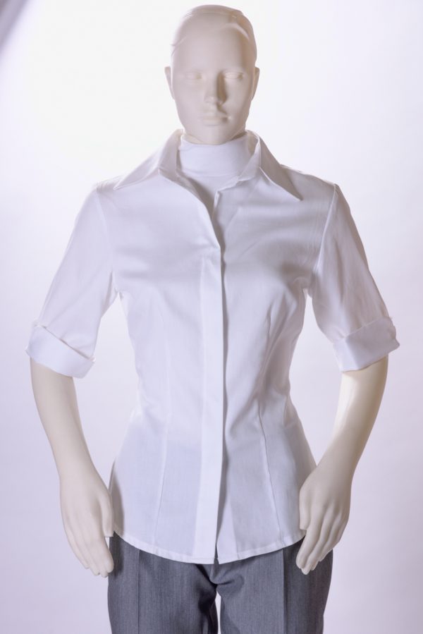 Camicia donna con pinces e polsino rigirato